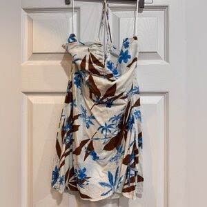 Zara Strapless Dress with Blue and Brown Floral Design
